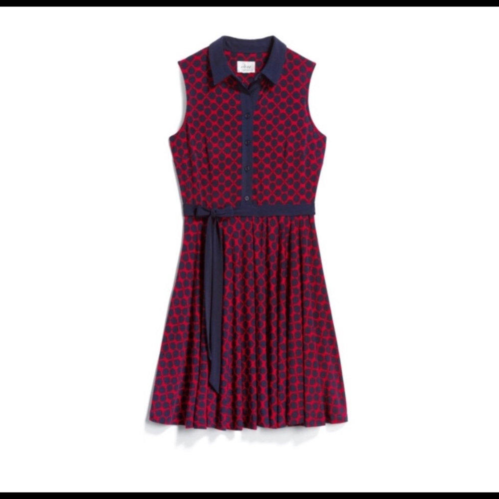 60s Pattern Sleeveless Dress with Tie Waist
